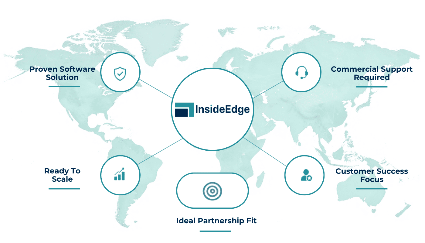 Infographic showing the type of software vendors InsideEdge partners with to drive market expansion, revenue growth, customer success, delivery excellence and sustainable business growth.