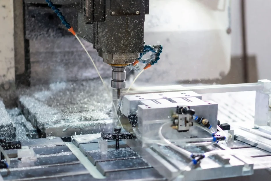 CNC machining process representing Redthorn manufacturing software and Oracle Cloud migration